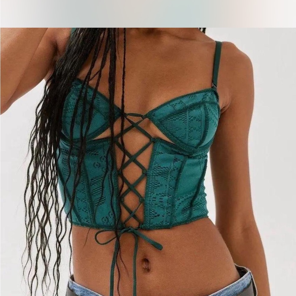 Urban Outfitters Green Lace-Up Corset Top